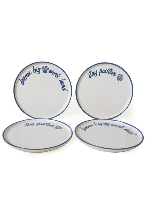 Hermia Juego de Servir Pasteles de Cerámica Blanco y Azul de 22 cm